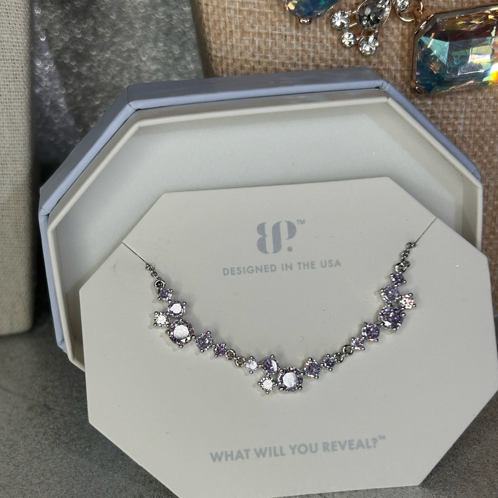 Bomb Party Gem Drops Lavender Topaz Cubic Zirconia Necklace Rhodium NK34531 NWOT - Picture 4 of 5